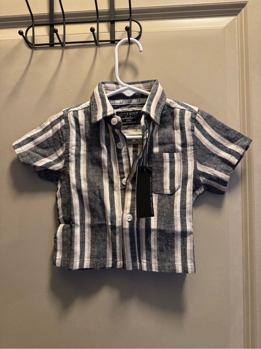 Little Bipsy Gray & White Striped Short-Sleeve Button-Up Shirt